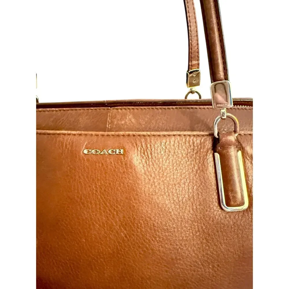 Coach 25161 Brown Pebbled Leather Shoulder Madison Kimberly Satchel Red Lining
